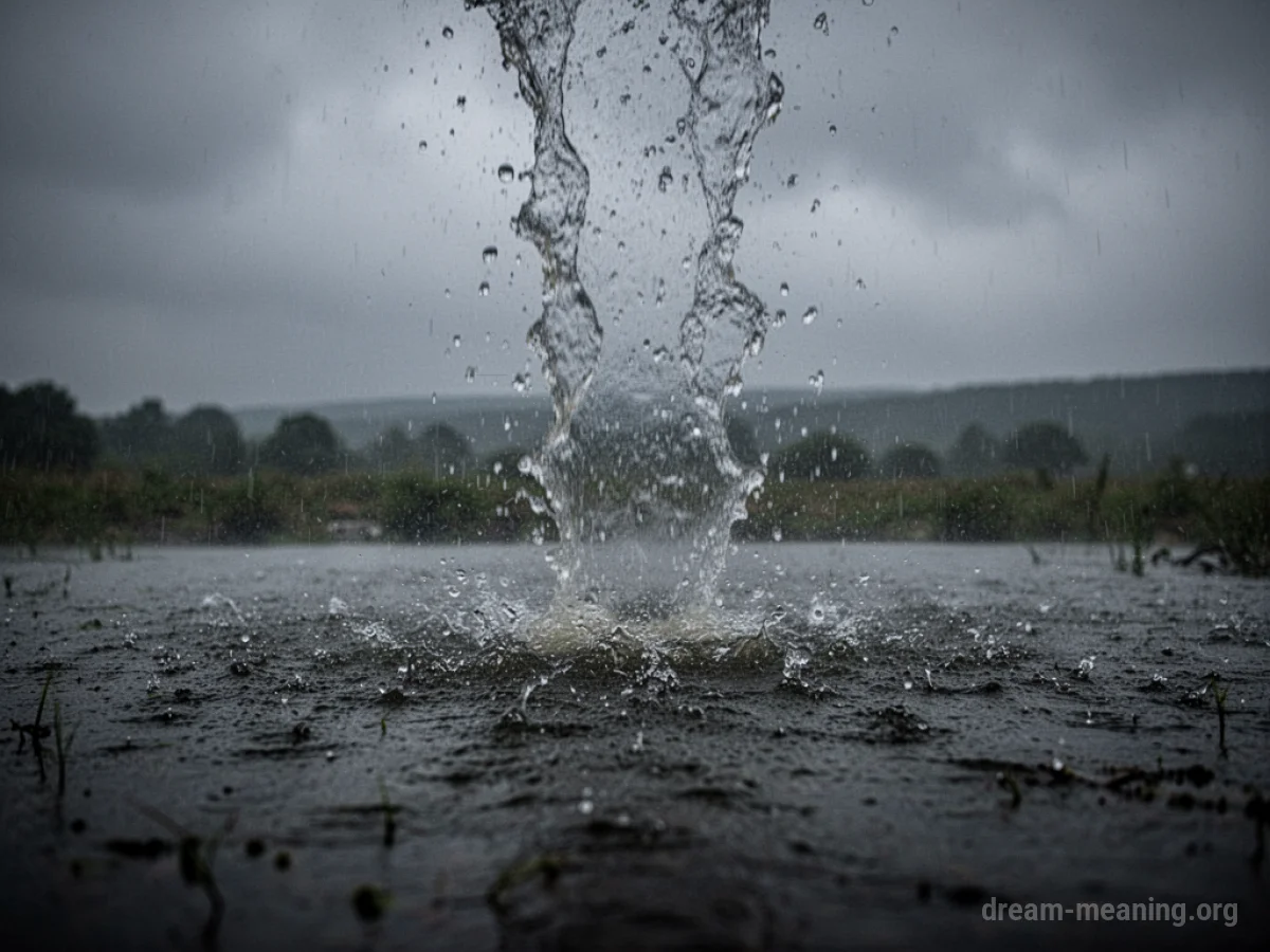 Dark, murky water falling from a grey sky.