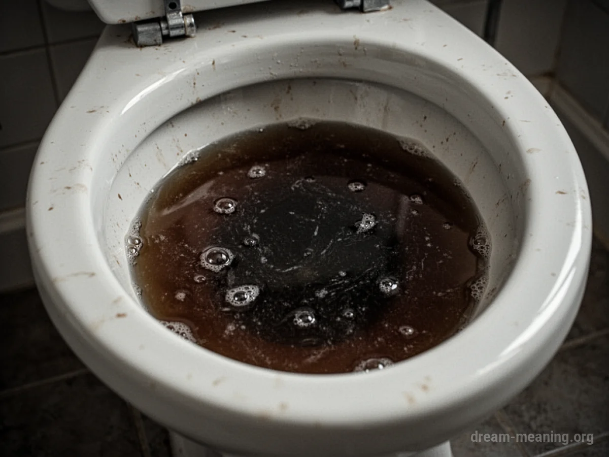 A toilet bowl filled with dark, murky water.