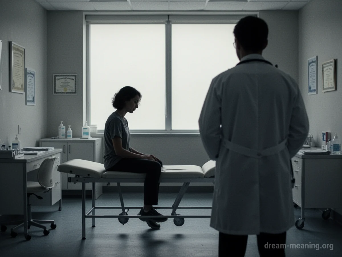 Silhouette of a patient in a doctor's office with a doctor facing away.