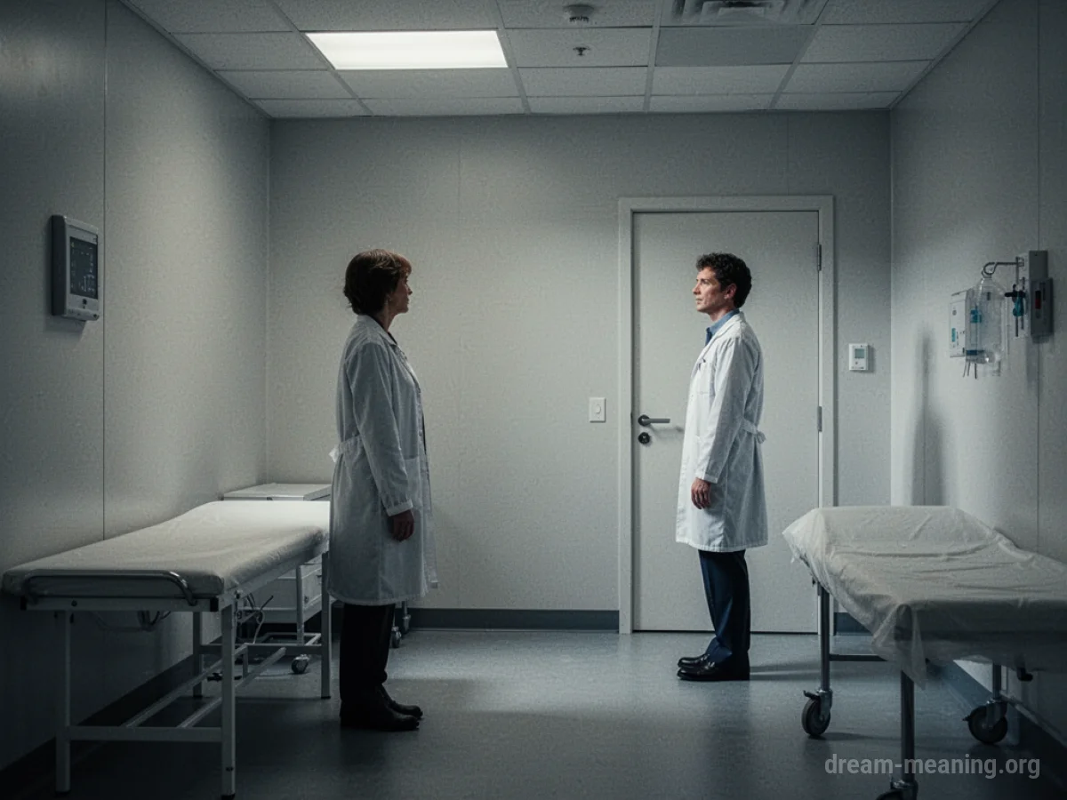 A person stands in an empty doctor's office.