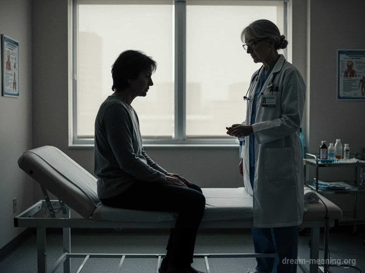 Silhouette of a patient on an examination table facing a doctor.