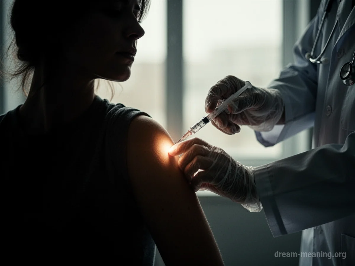 Silhouette of a doctor administering an injection to a patient's arm.