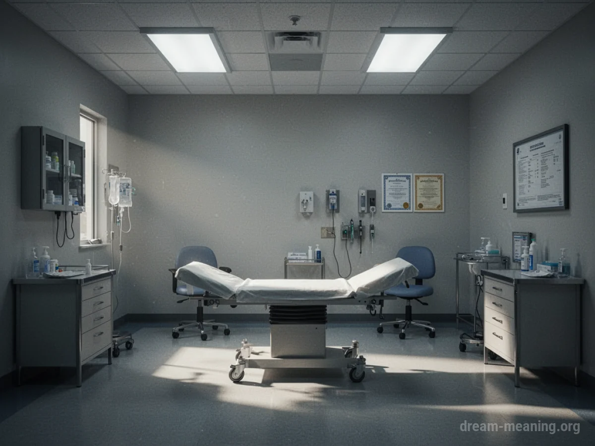 An empty doctor's examination room with a single chair and medical equipment.