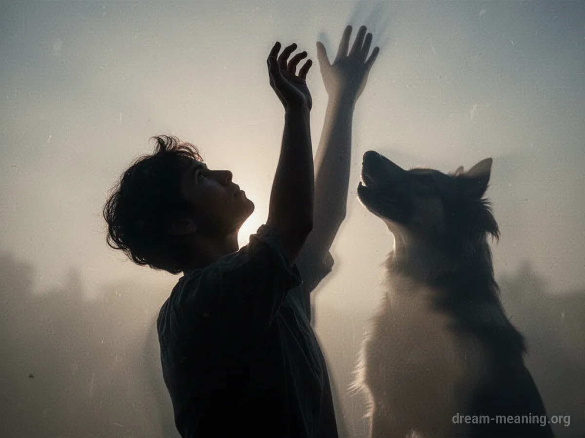 Silhouette of a person's arm near a dog's shadow.