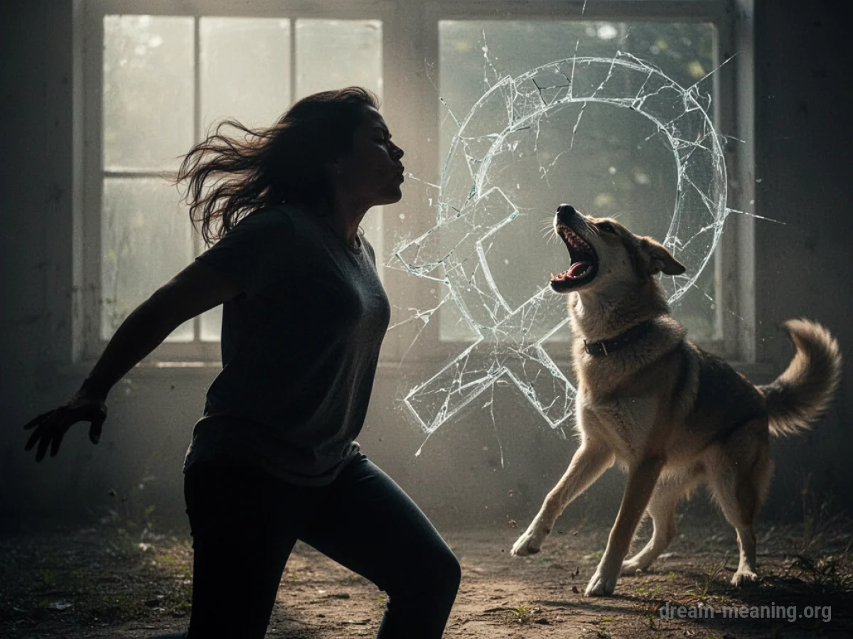 Silhouette of a person turning away from a barking dog silhouette.