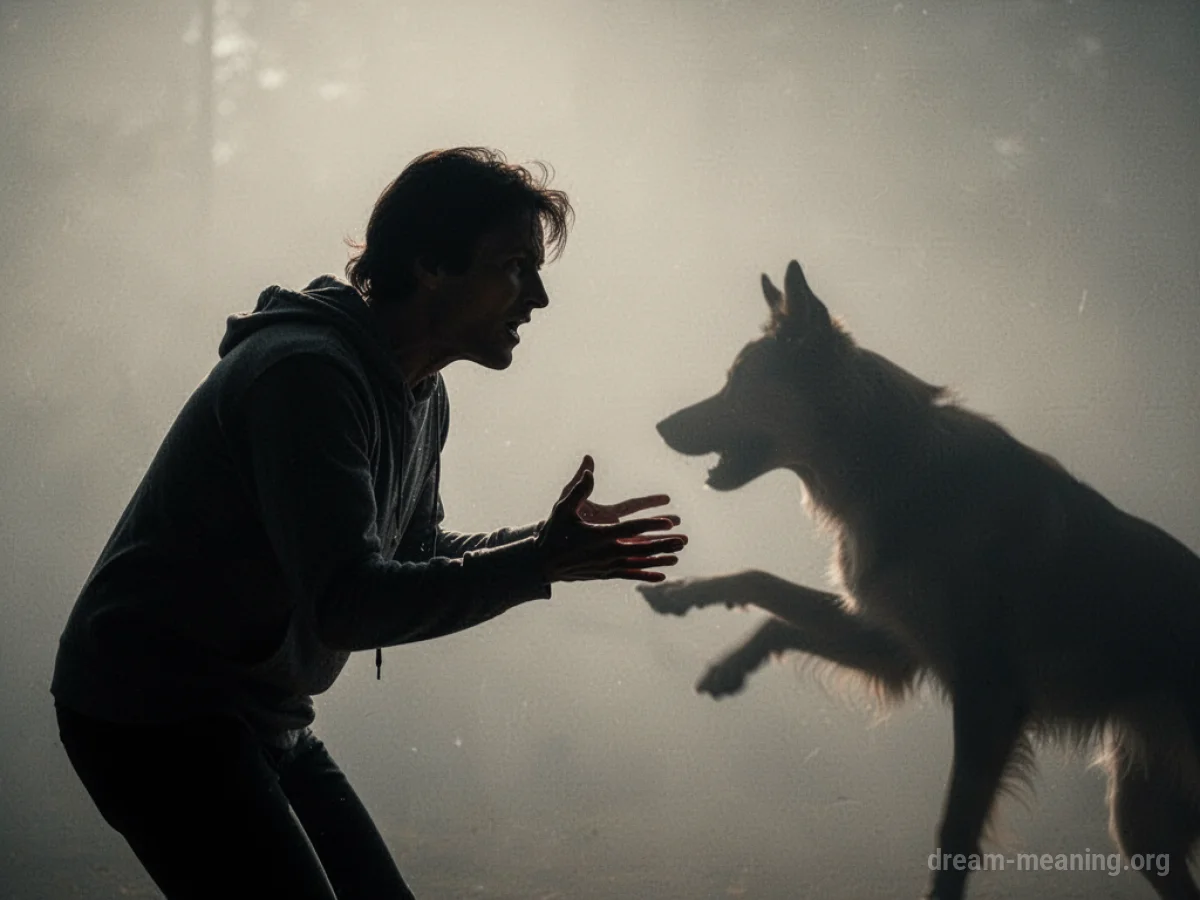 Silhouette of a hand near a dark dog shadow.