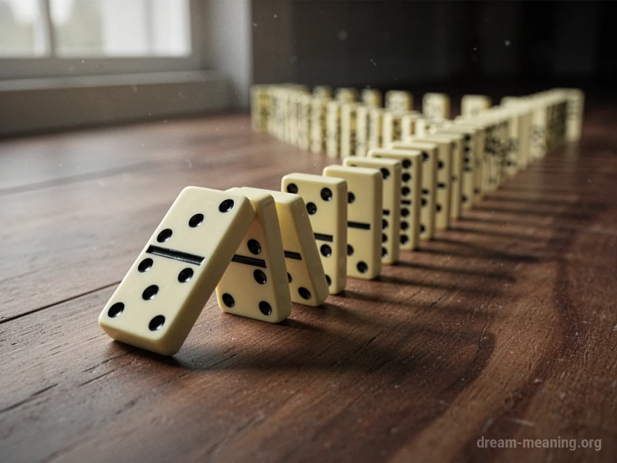 A line of falling dominos.