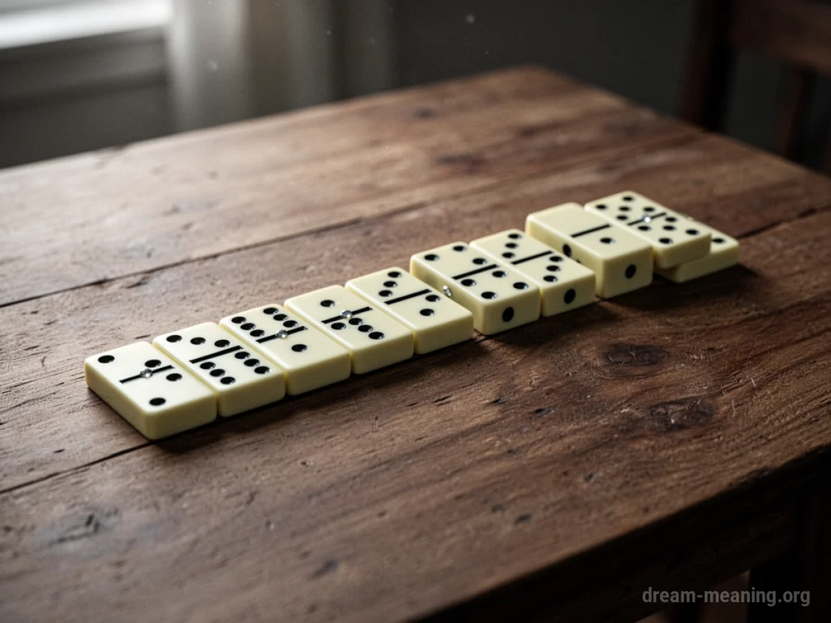 A collection of dominoes resting on a flat surface.