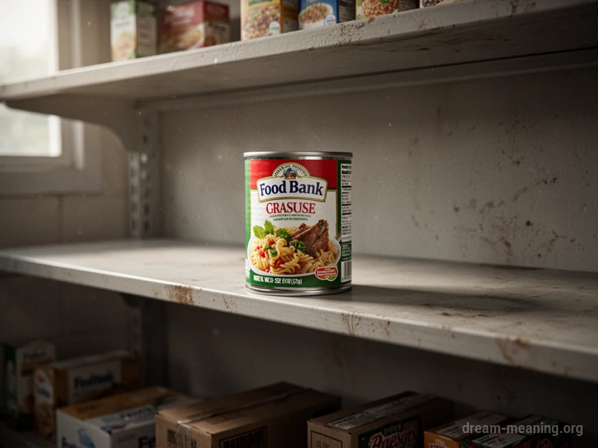 A single can of food on an empty shelf.