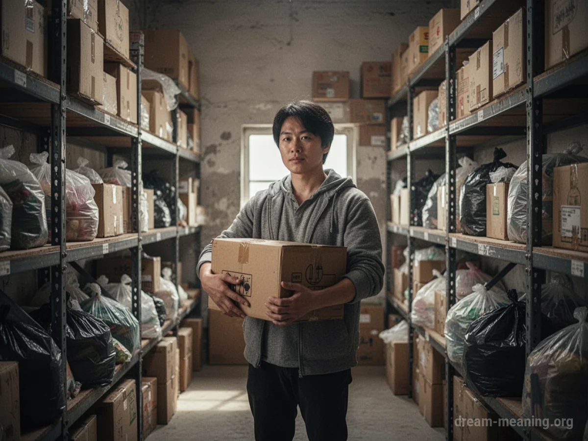 A person standing inside a donation center with many items.