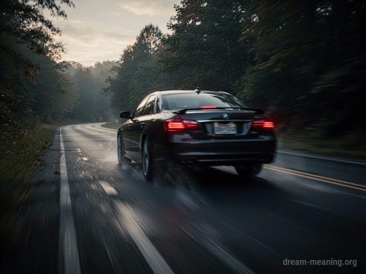 A car's headlights in motion on a dark road.