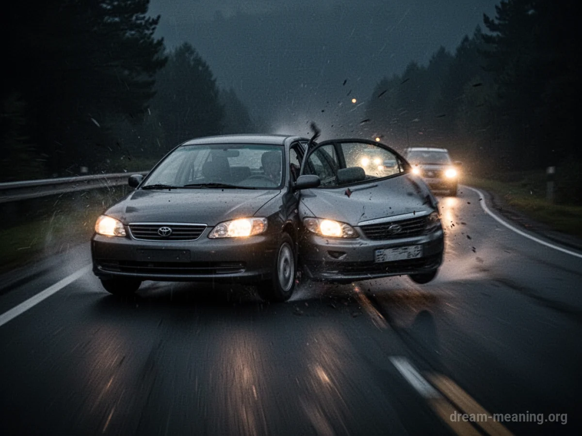 A car's headlights swerving across a dark road.