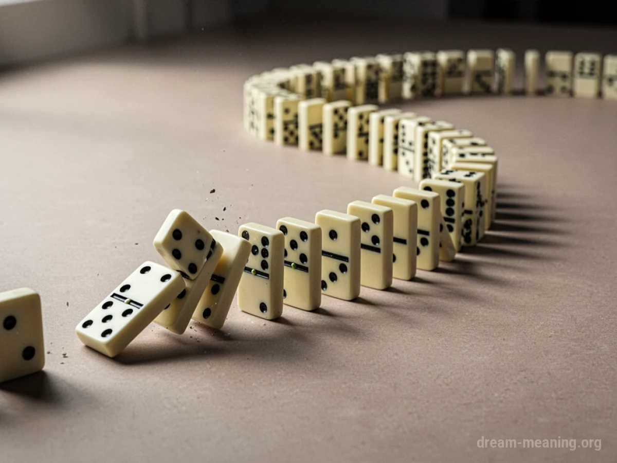 A line of dominoes falling in sequence.