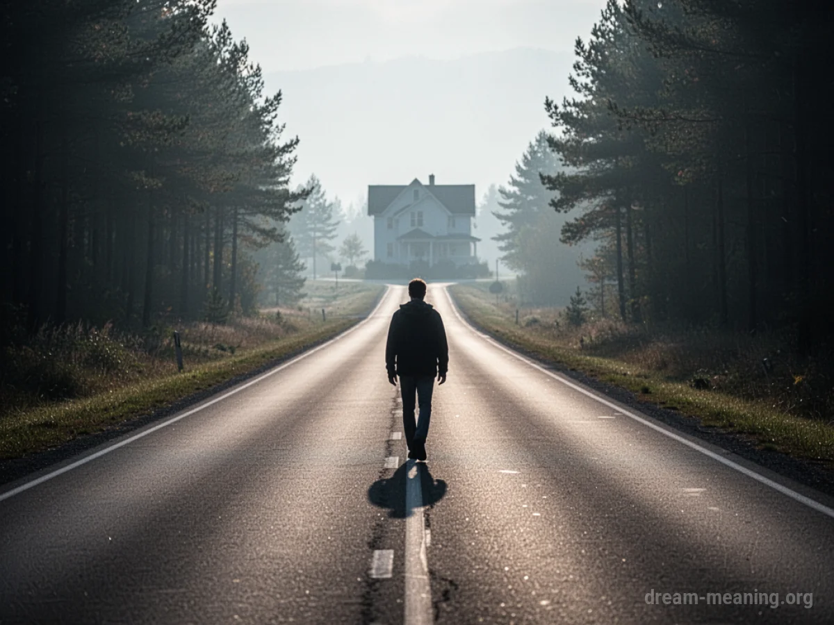 A person walking away from a smaller figure on a long road.