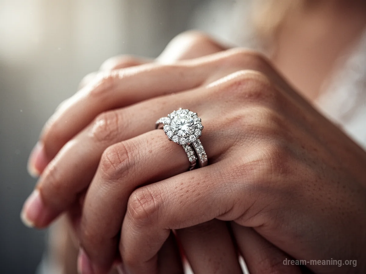 A diamond ring on a person's finger.