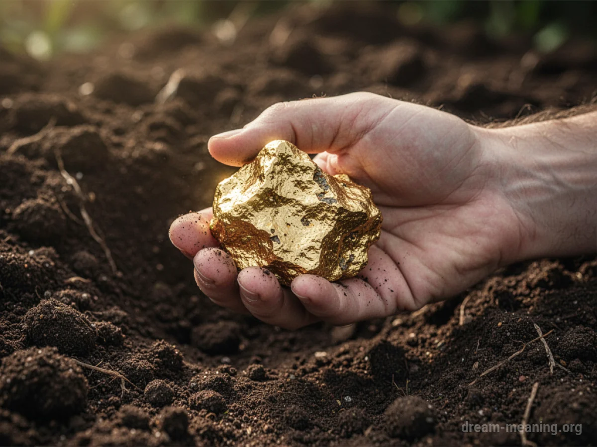 A hand holding a single gold nugget.