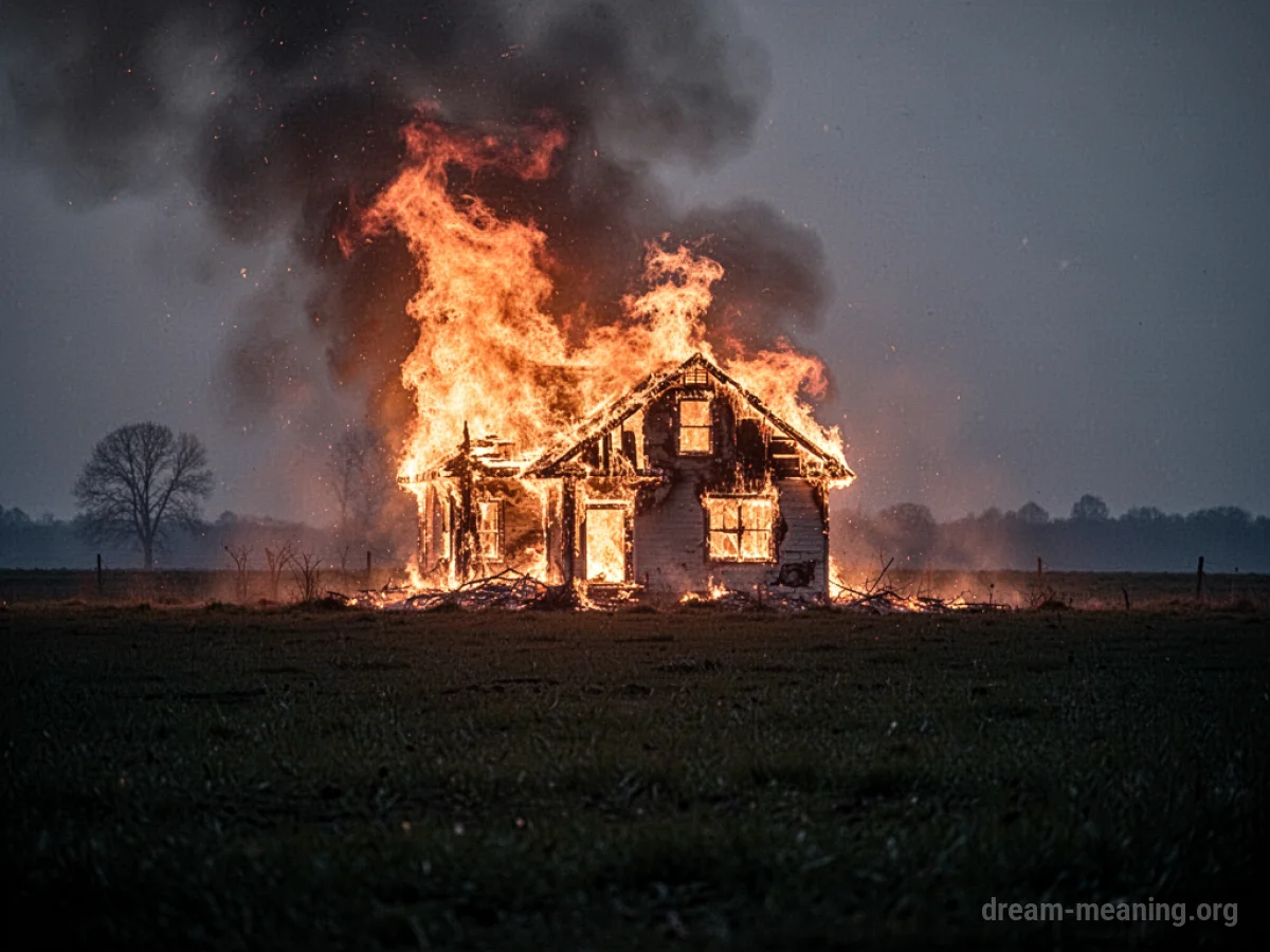 Silhouette of a house on fire against a dark sky.