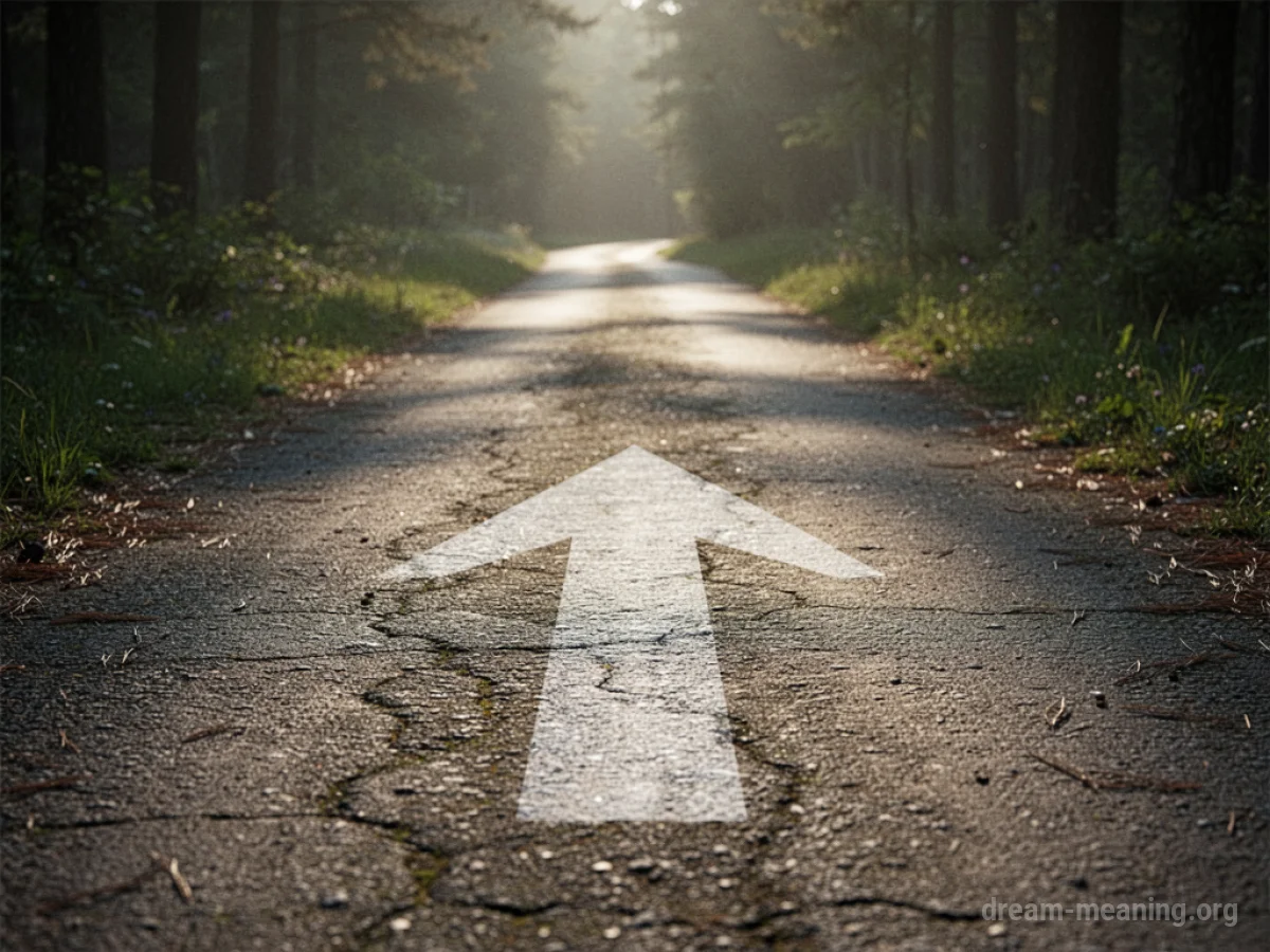 A single arrow pointing forward on a path.