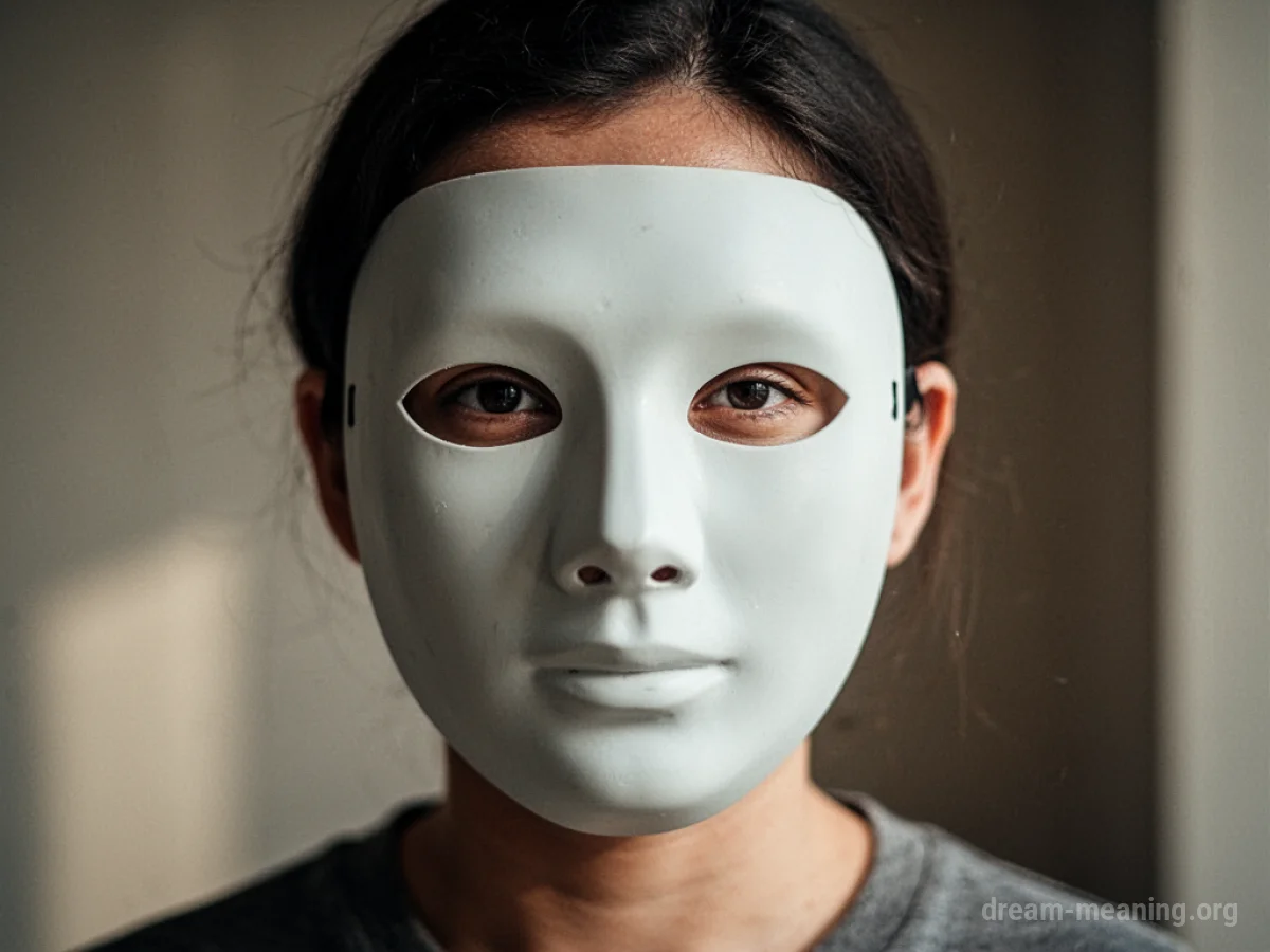 A person holding a blank mask in front of their face.