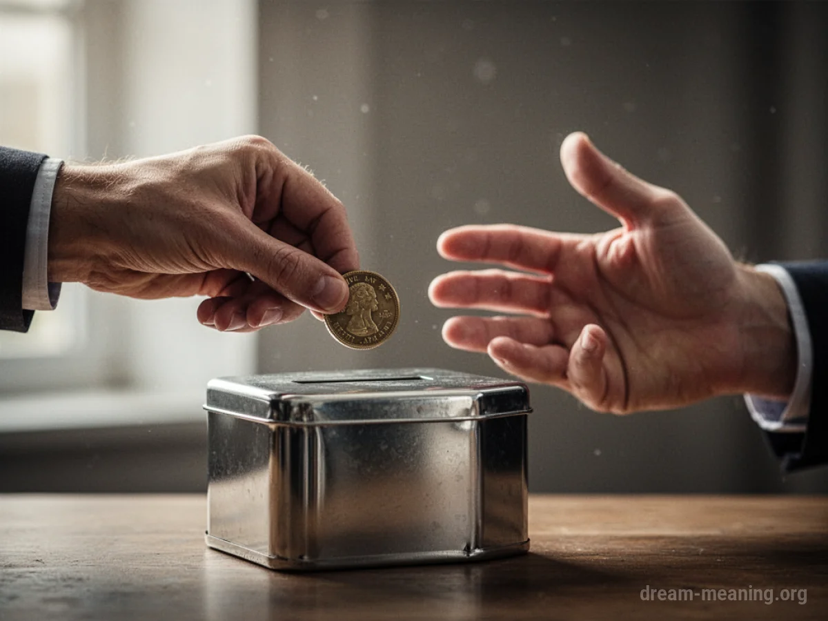 A hand pushing a donation towards another hand.