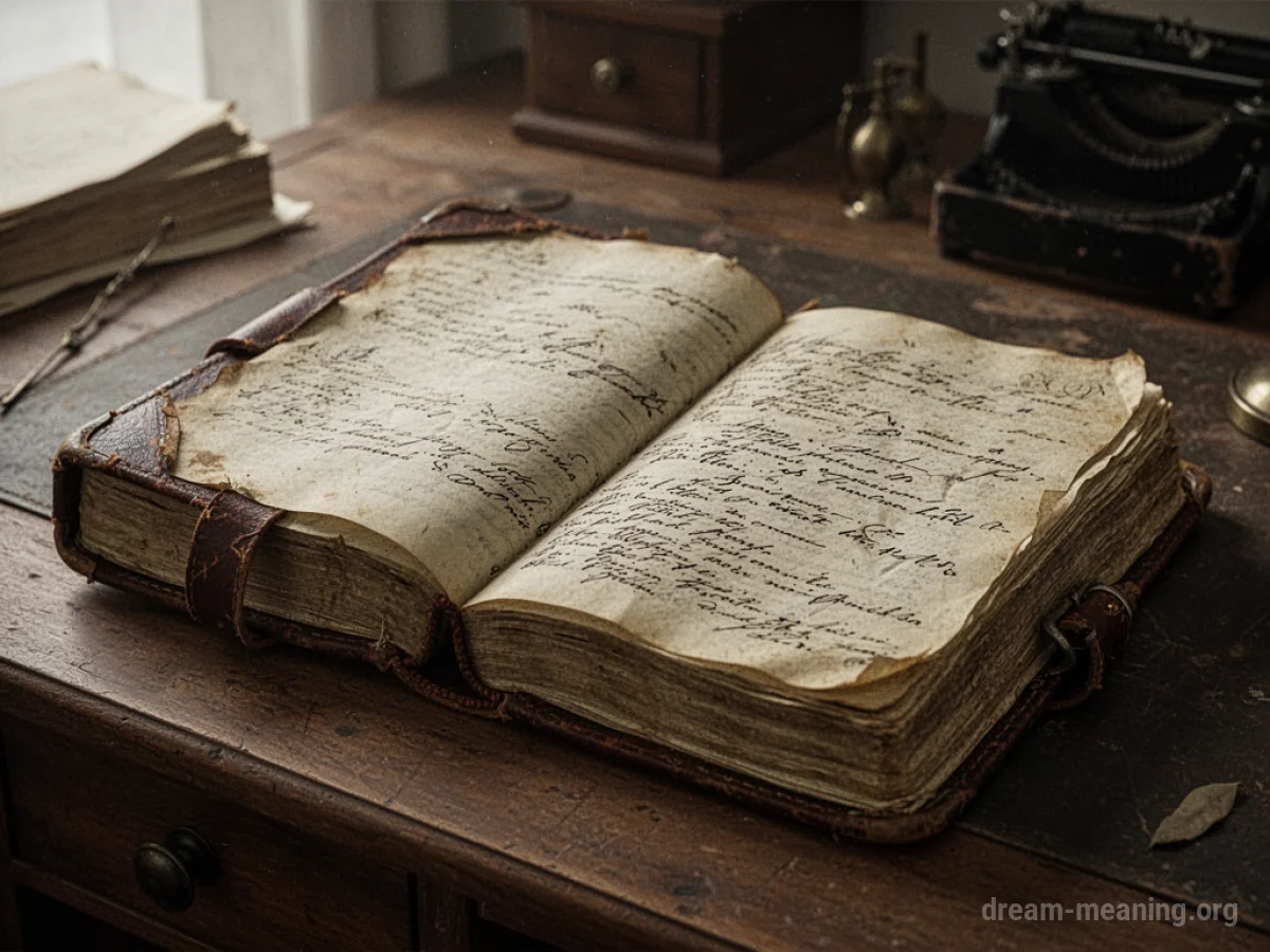 An open diary with many pages covered in writing.