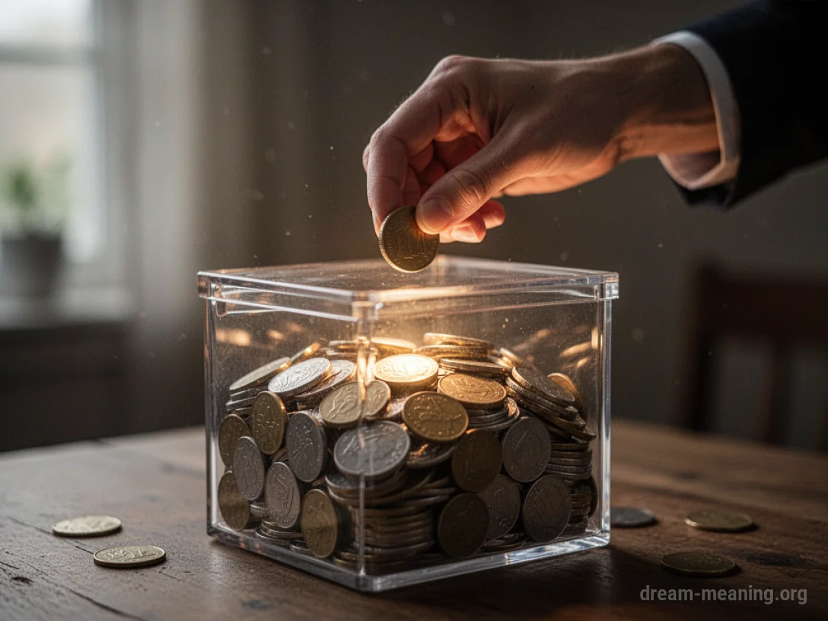 A hand dropping coins into a donation box.