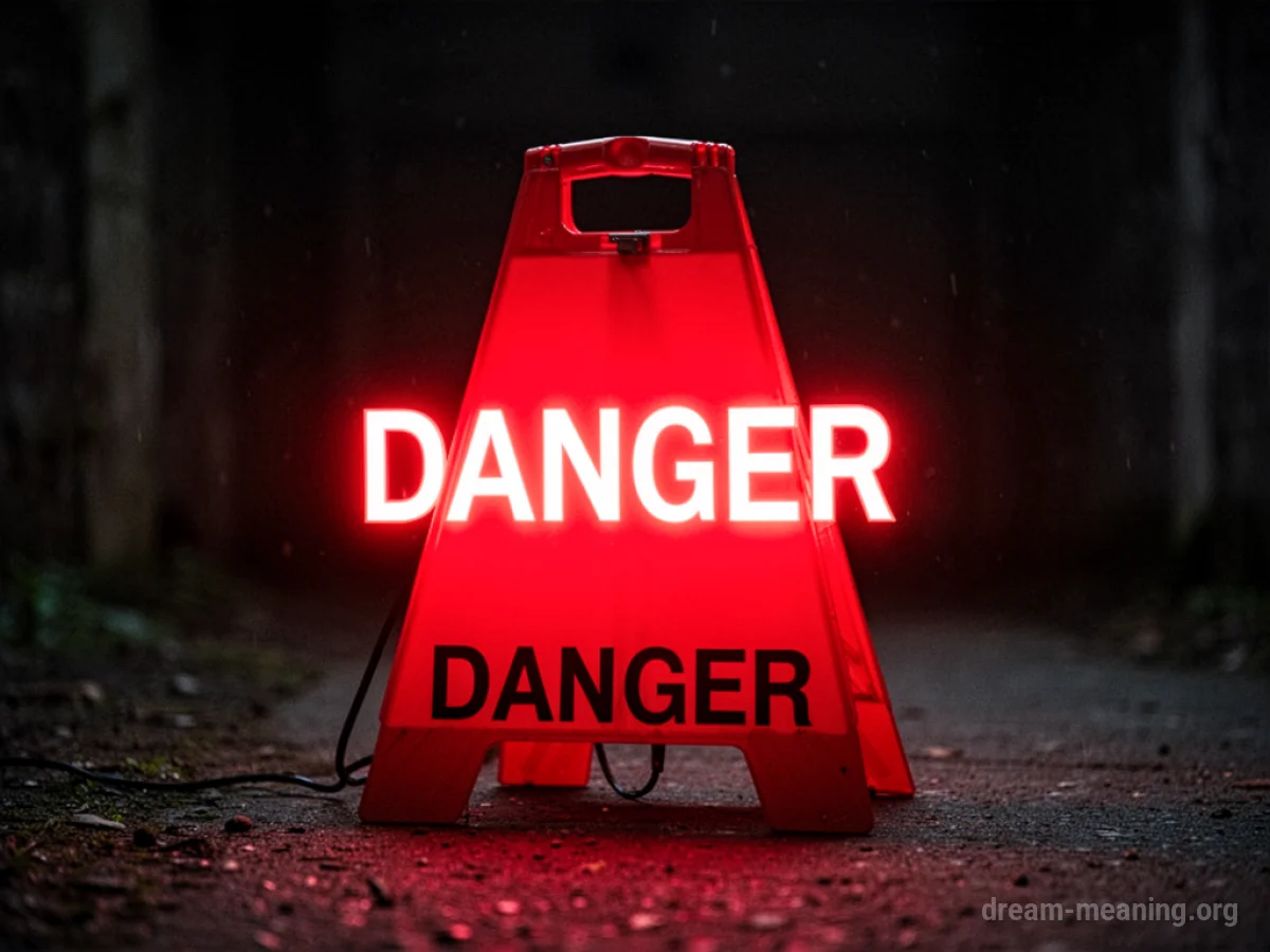 A red illuminated danger sign.