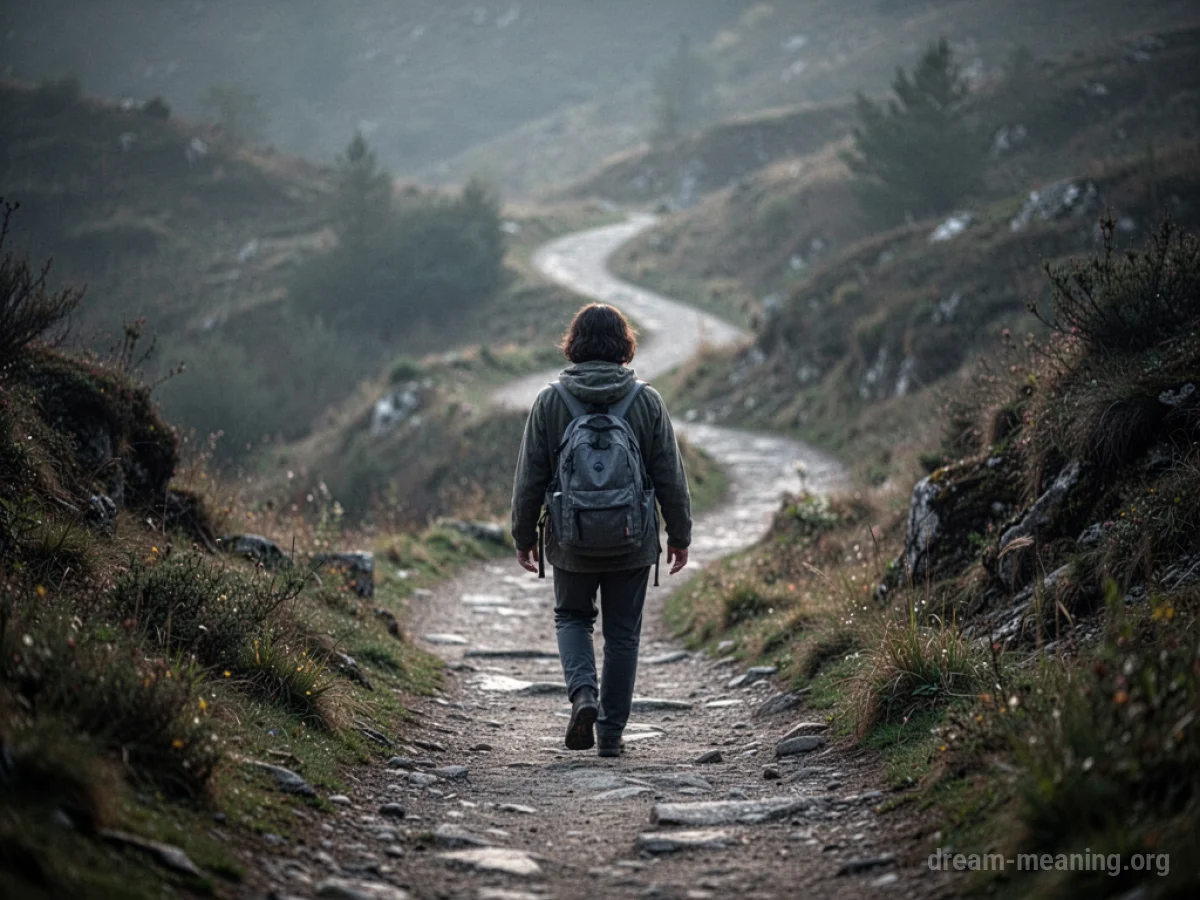 A person walking down a steep, shadowy path.