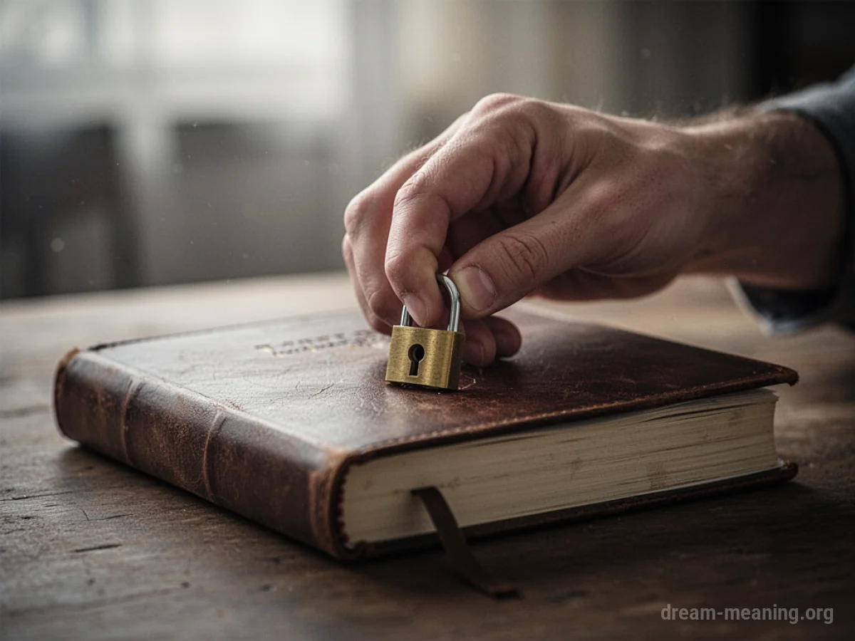 A hand closing a diary with a padlock.