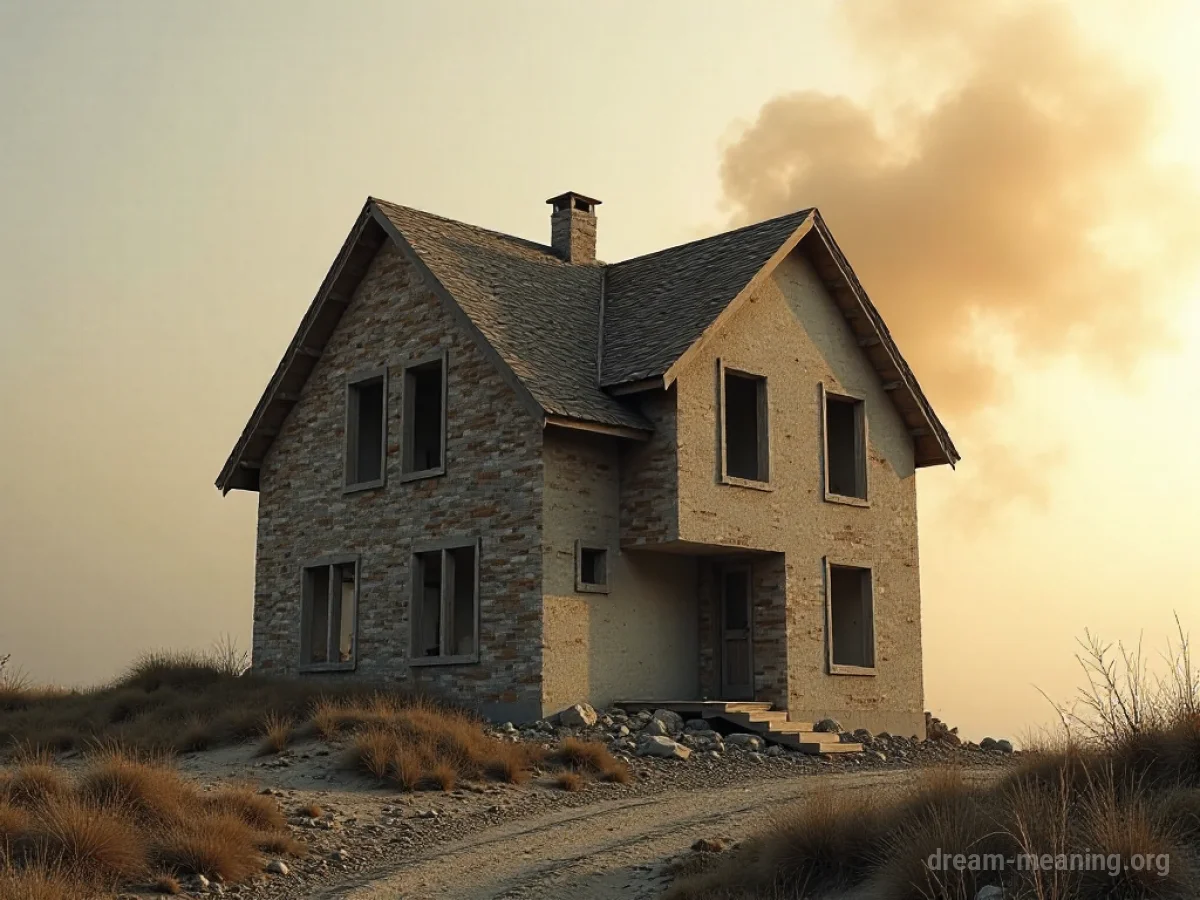 A silhouette of a house breaking apart.