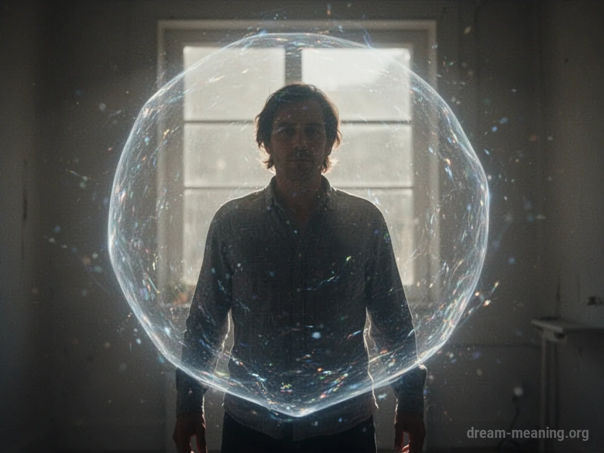 A translucent, glowing barrier encircling a person's outline.