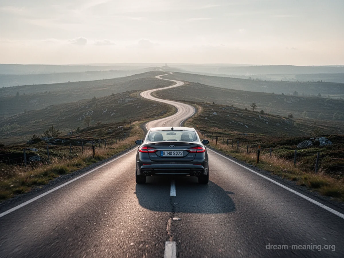 A car driving away on a road.