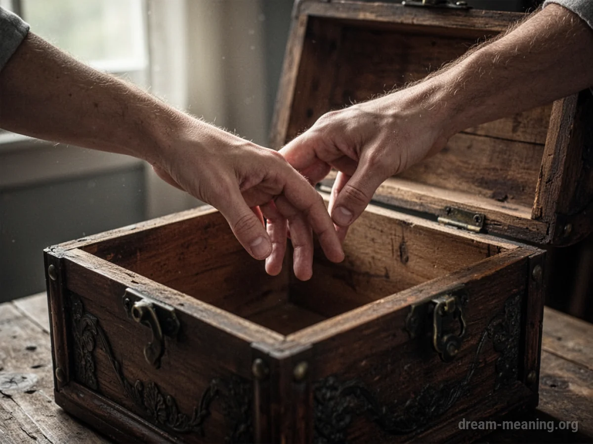 A hand reaching into an empty chest.