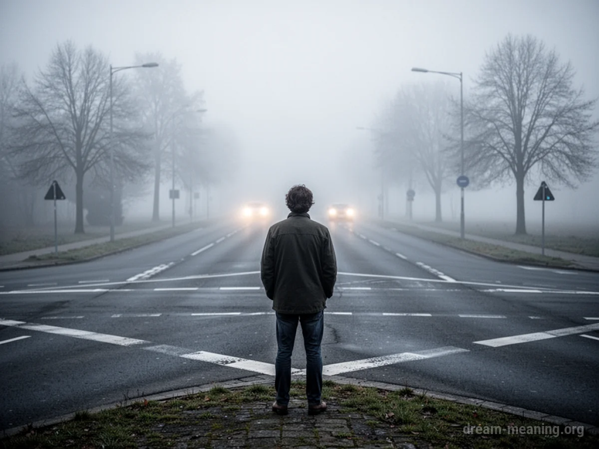A silhouetted figure stands at a foggy crossroads, gazing down multiple empty paths.