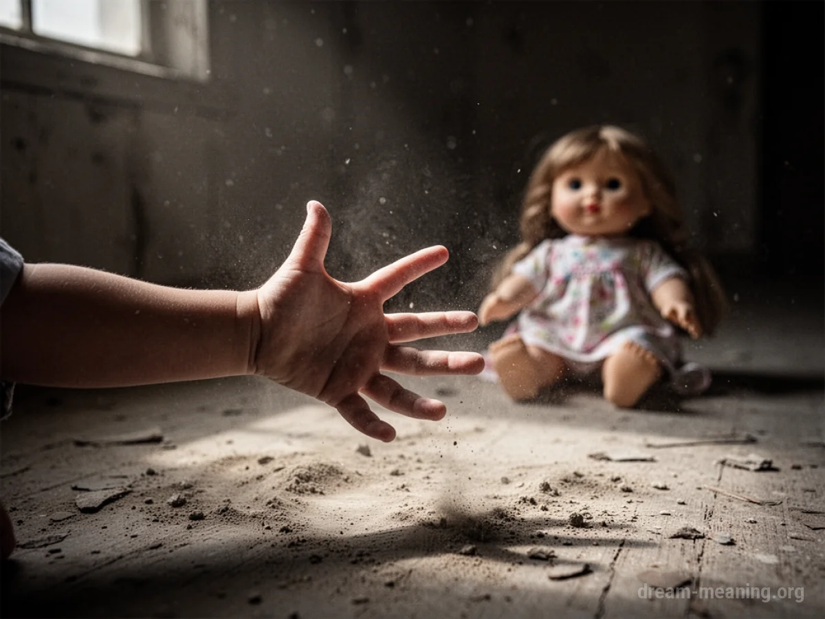 An empty child's hand reaching in a dark room.