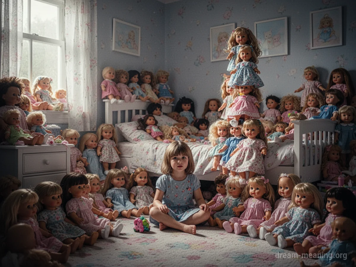 A room densely packed with dolls of different sizes and types.