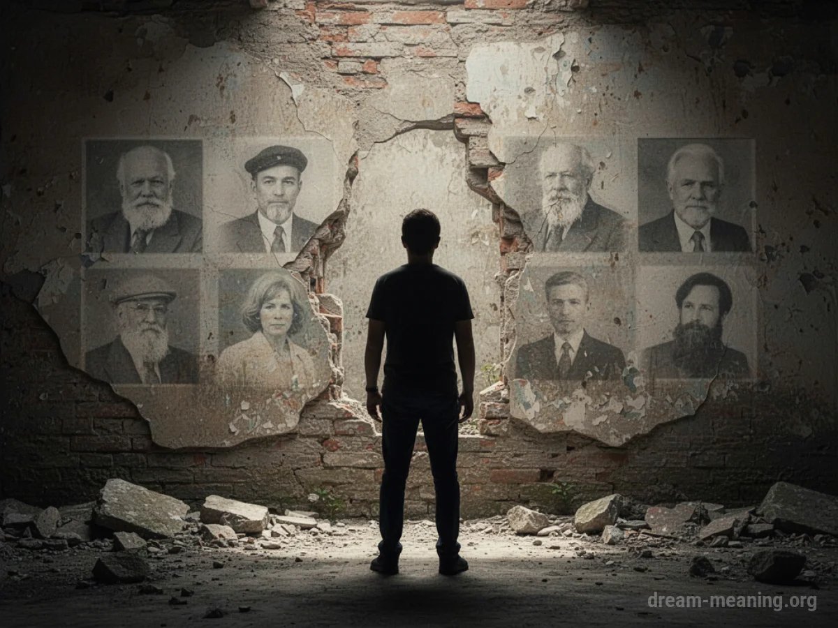 Silhouette of a person facing a fading wall of images.