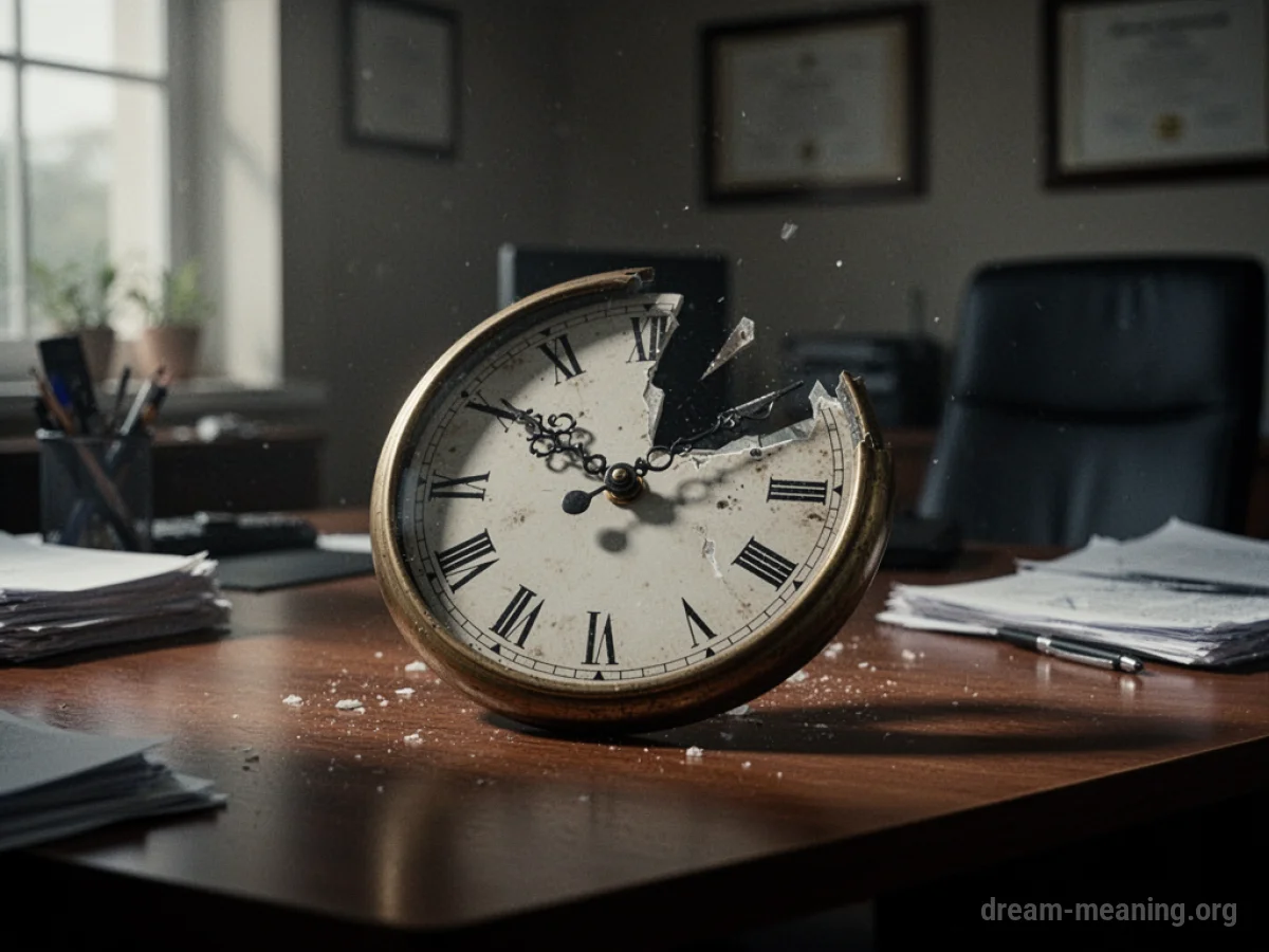 A broken clock on a desk.