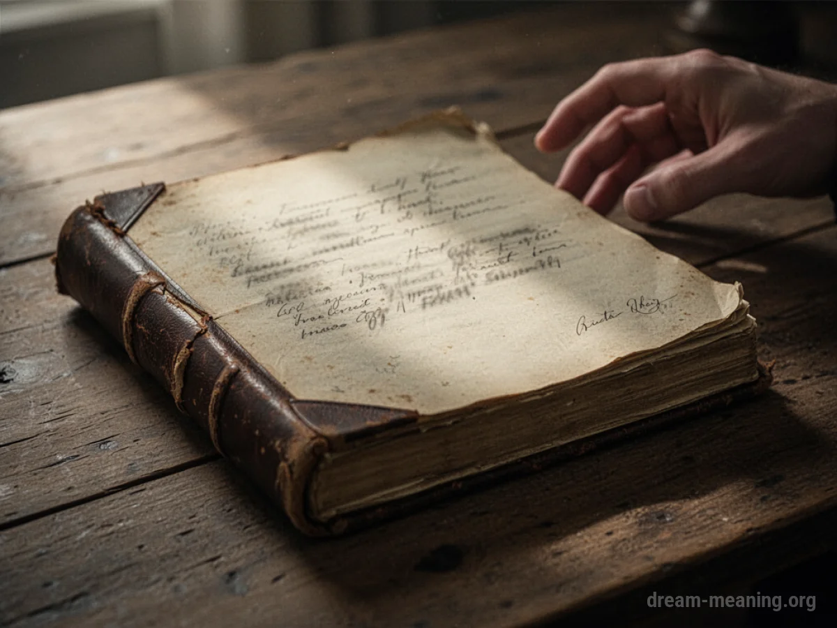 An open diary with illegible handwriting on a table.
