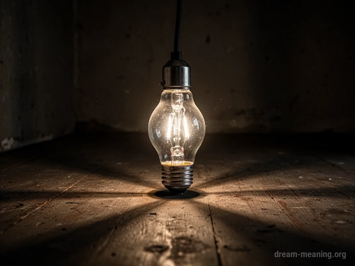 A bright lightbulb shines in a dark room.