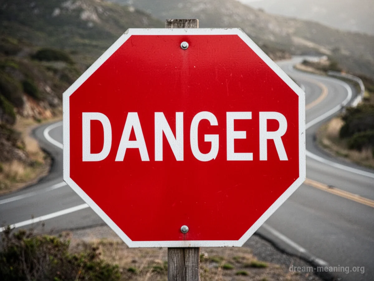A red octagon danger sign with white lettering.
