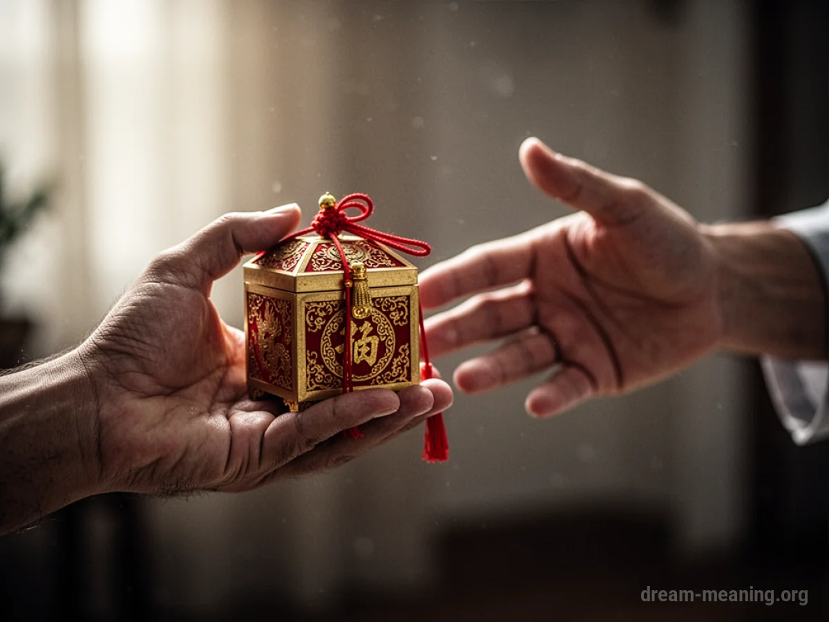A hand pushing away an offering box.
