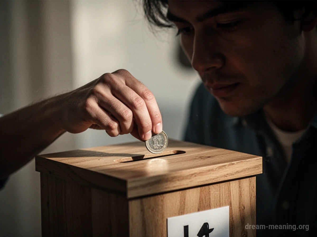 A hand placing a coin into a donation box with hesitance.