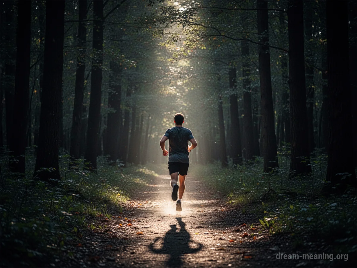 Silhouette of a person running away from a bright light into a dark area.