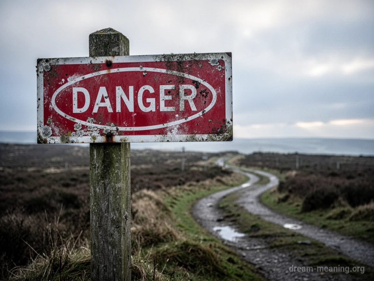 A red and white danger signpost in an outdoor setting.