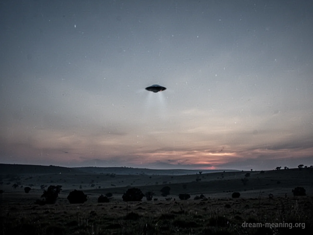 A distant, unidentified flying object in a dusky sky.