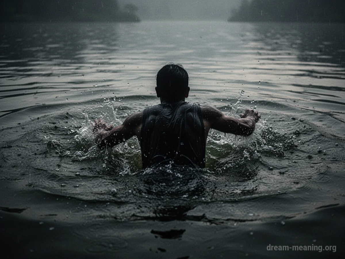 Silhouette of a person falling backward into dark, murky water.