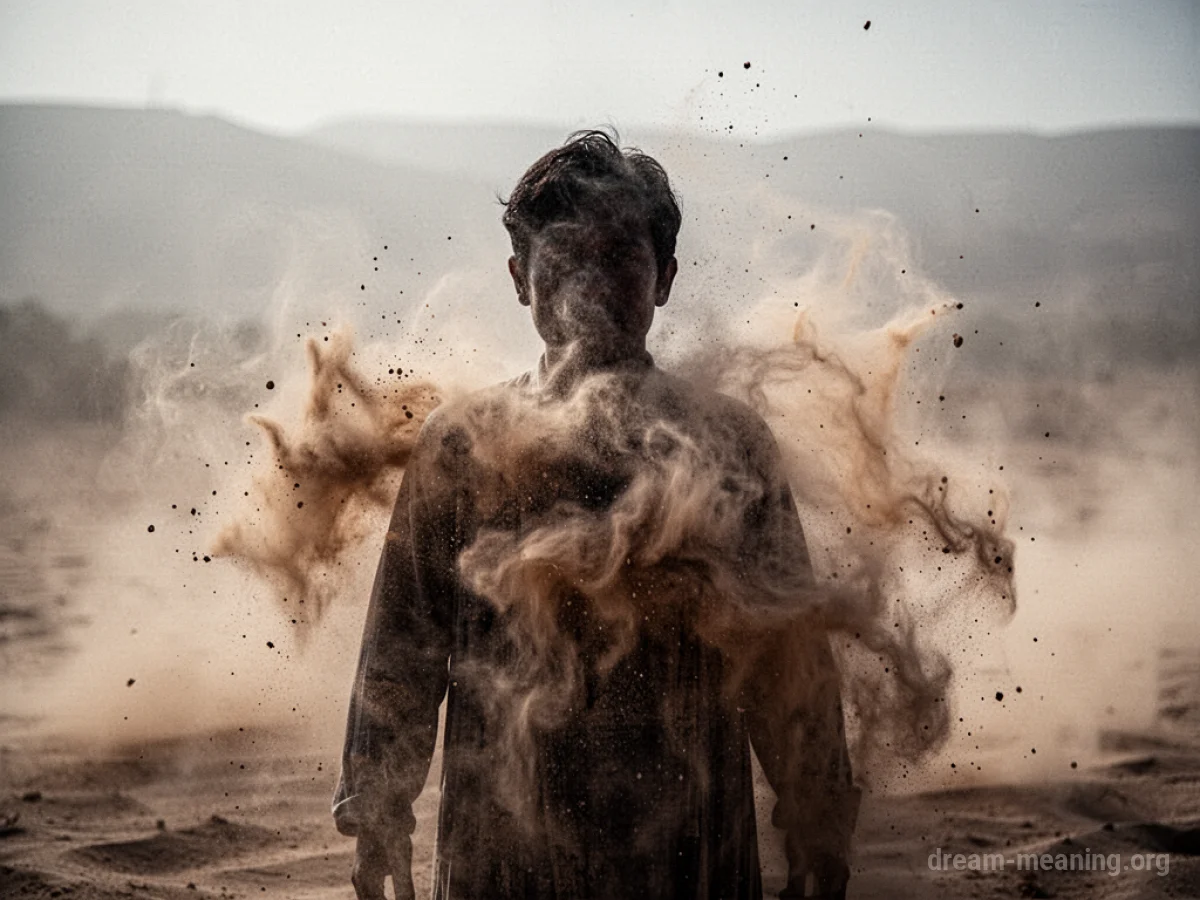 Silhouette of a person engulfed in a dust storm.