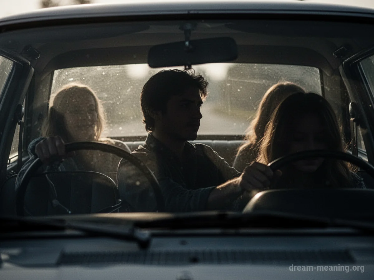 Silhouette of a driver and a passenger in a car.