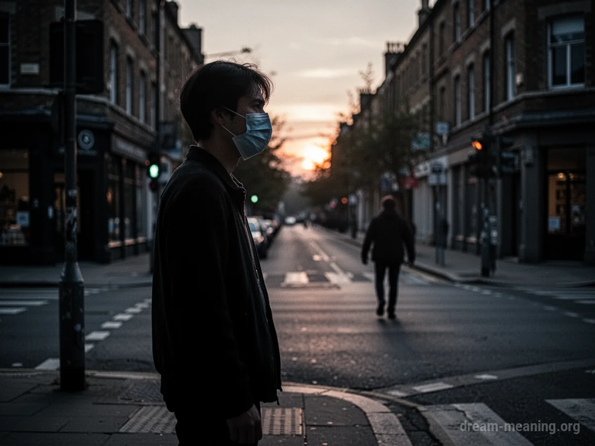 Silhouette of a masked figure on a street corner with another person approaching.